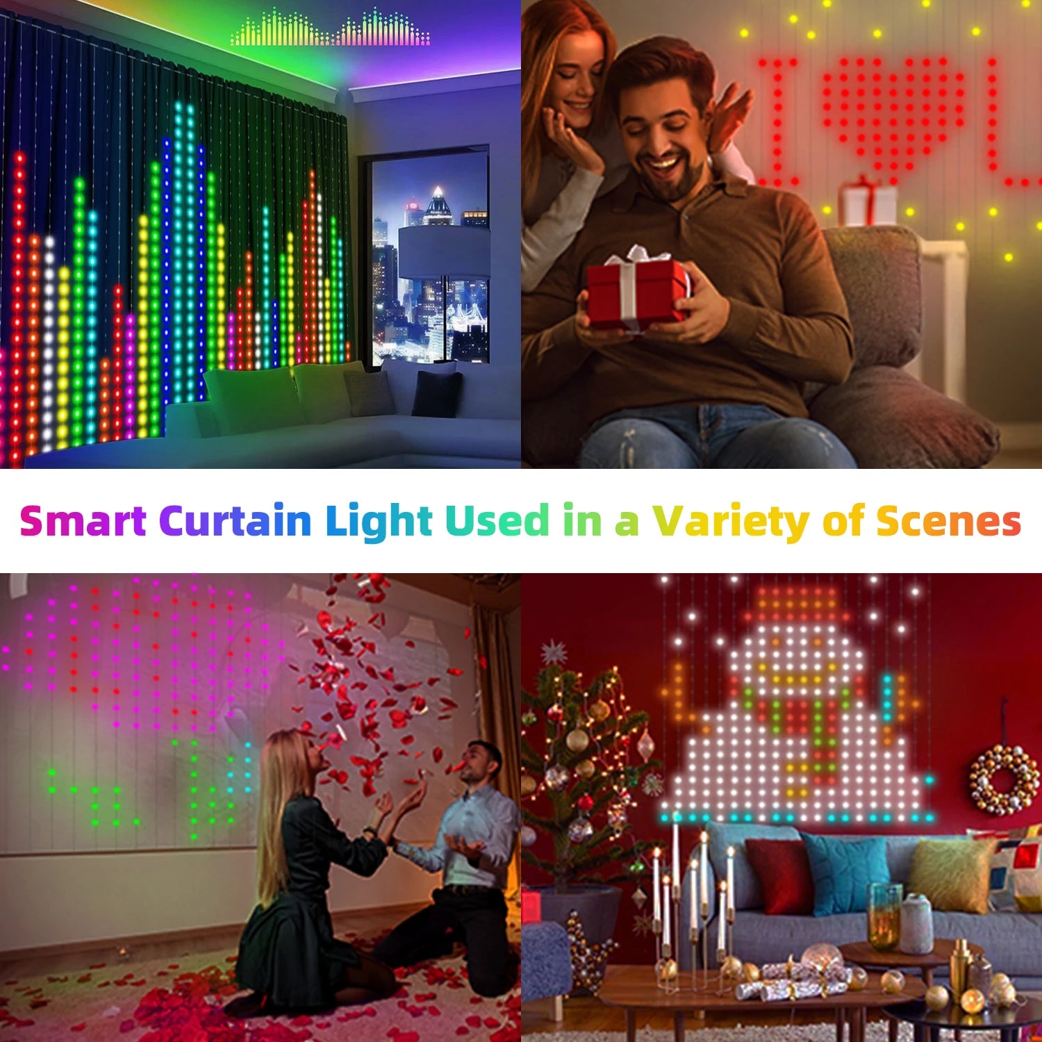 USB Led Smart Curtain Lights Bluetooth App Led String RGB Fairy Lights DIY Music Lights Party Window Curtain Bedroom Decoration